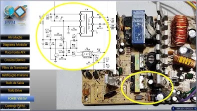 Circuito da fonte primária de Standby (VSB) que fornece a tensão de +5V para manter a placa-mãe em espera.