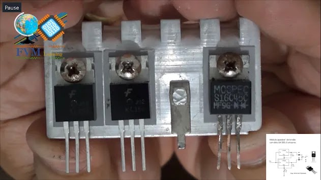 Componentes montados no dissipador com isoladores térmicos - fvml.com.br