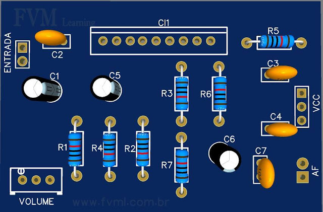 Placa de Circuito Impresso Amplificador de Audio de 50W com CI TDA1514