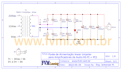 Fonte de Alimentação linear unipolar para amplificadores HI-FI - fvml Fonte de Alimentação linear unipolar para amplificadores HI-FI - fvml
