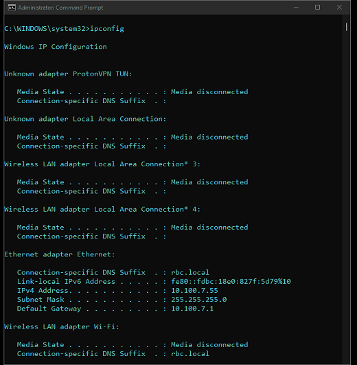 Prompt de Comando: Sintaxe ipconfig
