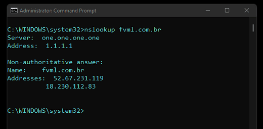 Prompt de Comando: Sintaxe nslookup