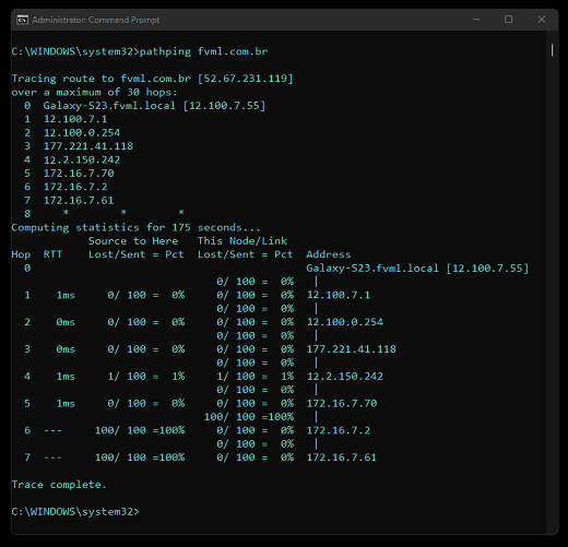 Prompt de Comando: Sintaxe pathping
