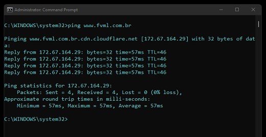 Prompt de Comando: Sintaxe Ping